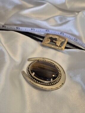 Gold-Tone Horseshoe Slide Plus A Tiger's Eye Cabochon Slide For Bolo Tie!